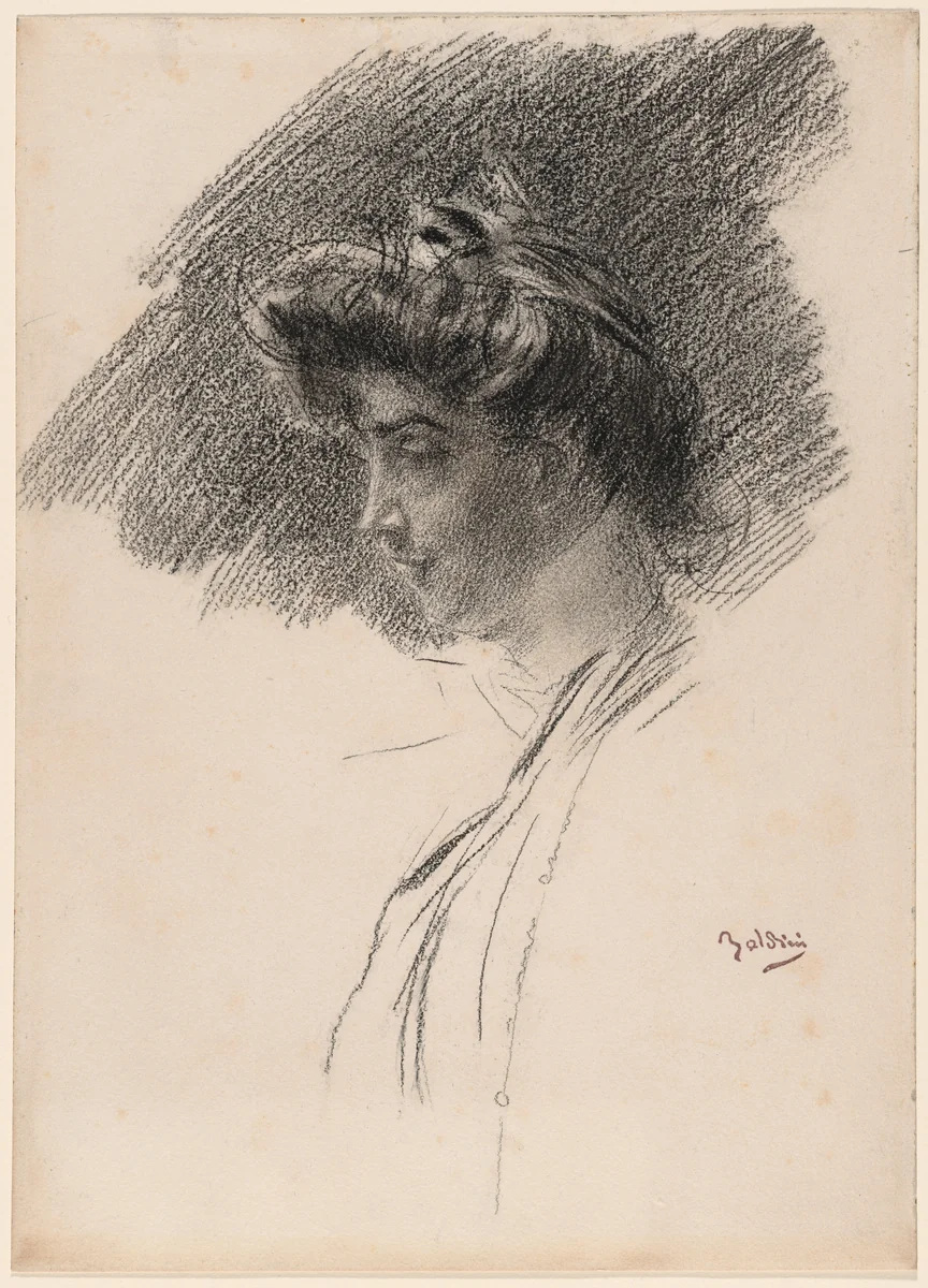 Bust of a Young Woman in Profile by Giovanni Boldini, drawing, 1875-1899