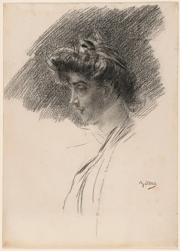 Bust of a Young Woman in Profile by Giovanni Boldini, drawing, 1875-1899