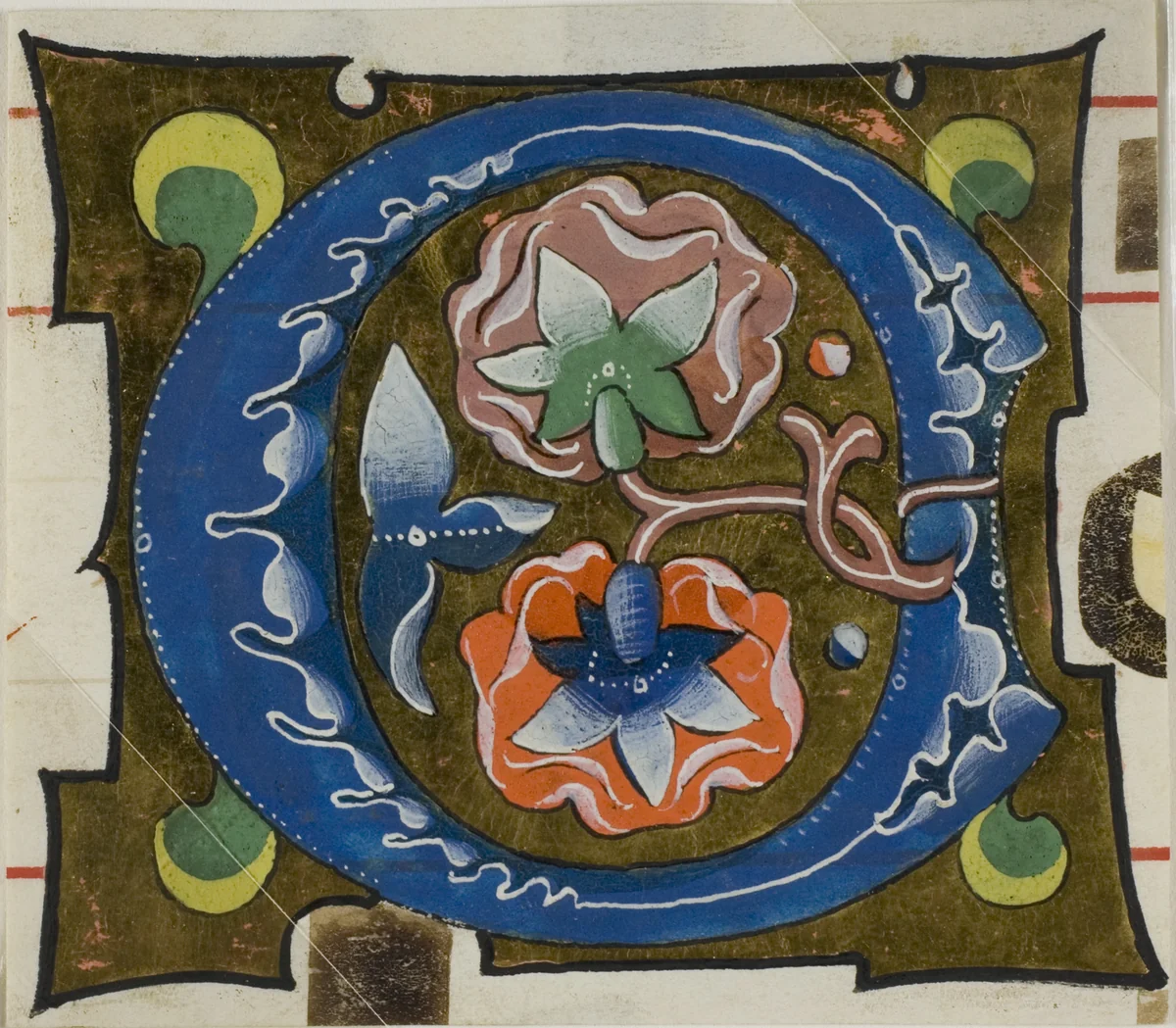 Decorated Initial "O" with Flowers from a Choir Book by European, painting, 1300-1399