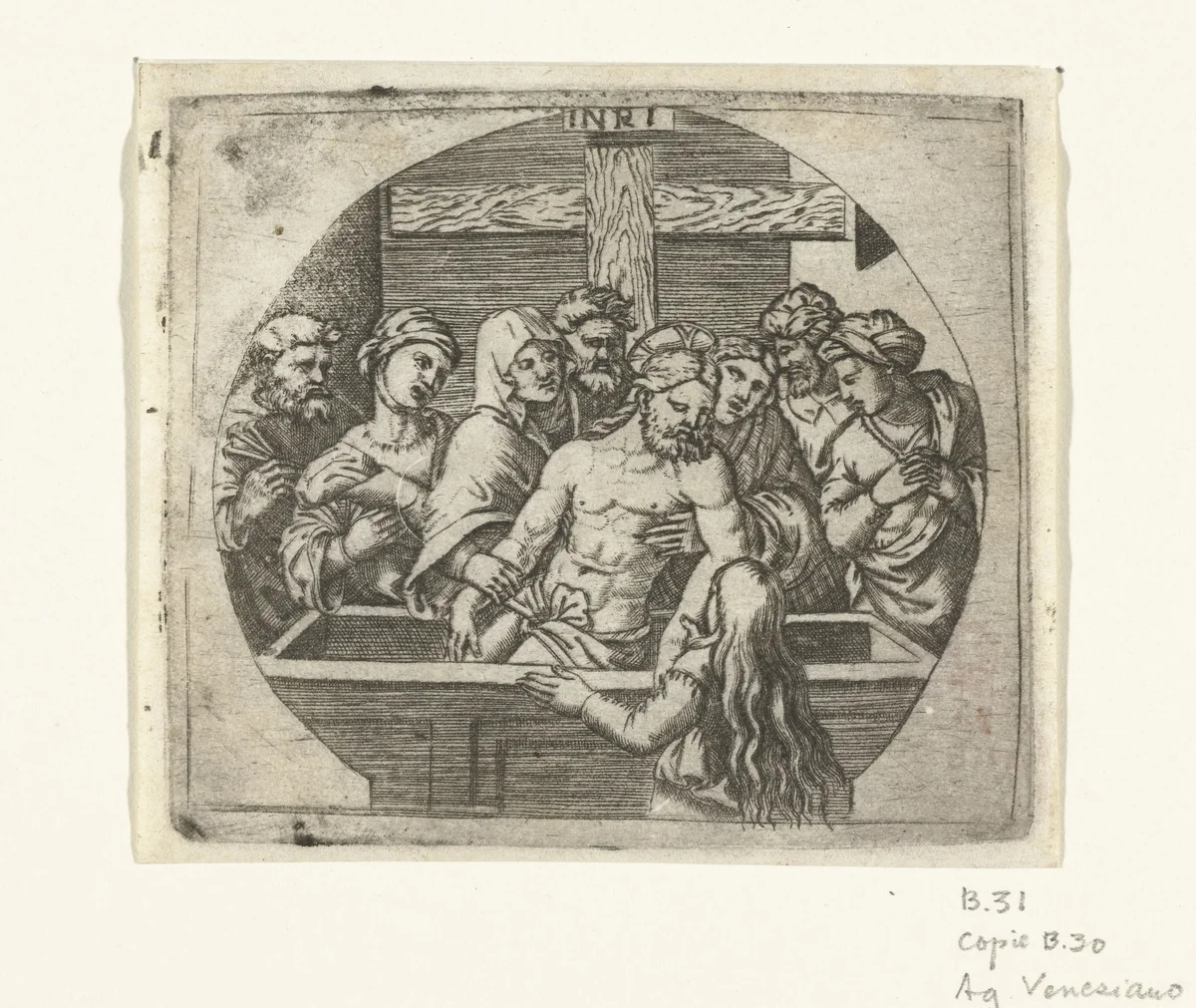 Graflegging van Christus by Agostino Veneziano, print, 1500-1536