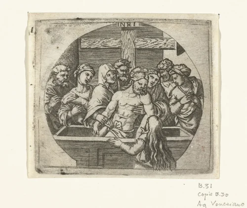 Graflegging van Christus by Agostino Veneziano, print, 1500-1536