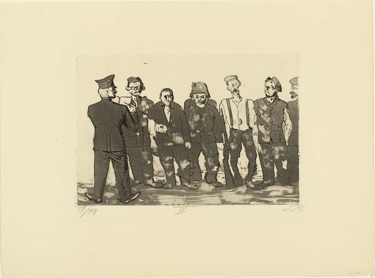 Roll Call of Returning Troops (Appell der Zurückgekehrten) from The War (Der Krieg) by Otto Dix, print, 1924