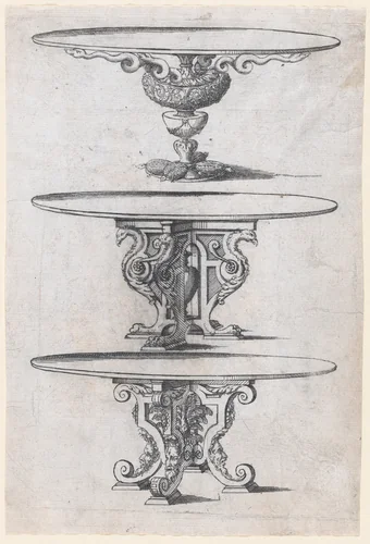 Three Round Table Designs by Jacques Androuet du Cerceau, print, 1565-1570