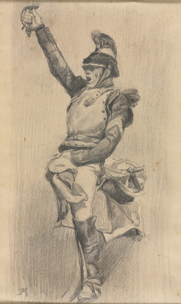 Soldier with Upraised Arm by Ernest Meissonier, drawing, 1865-1875