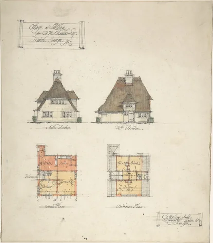 Cottage at Littleton for B.M. Chamber Esq. by Charles Edward Mallows, drawing, 1911