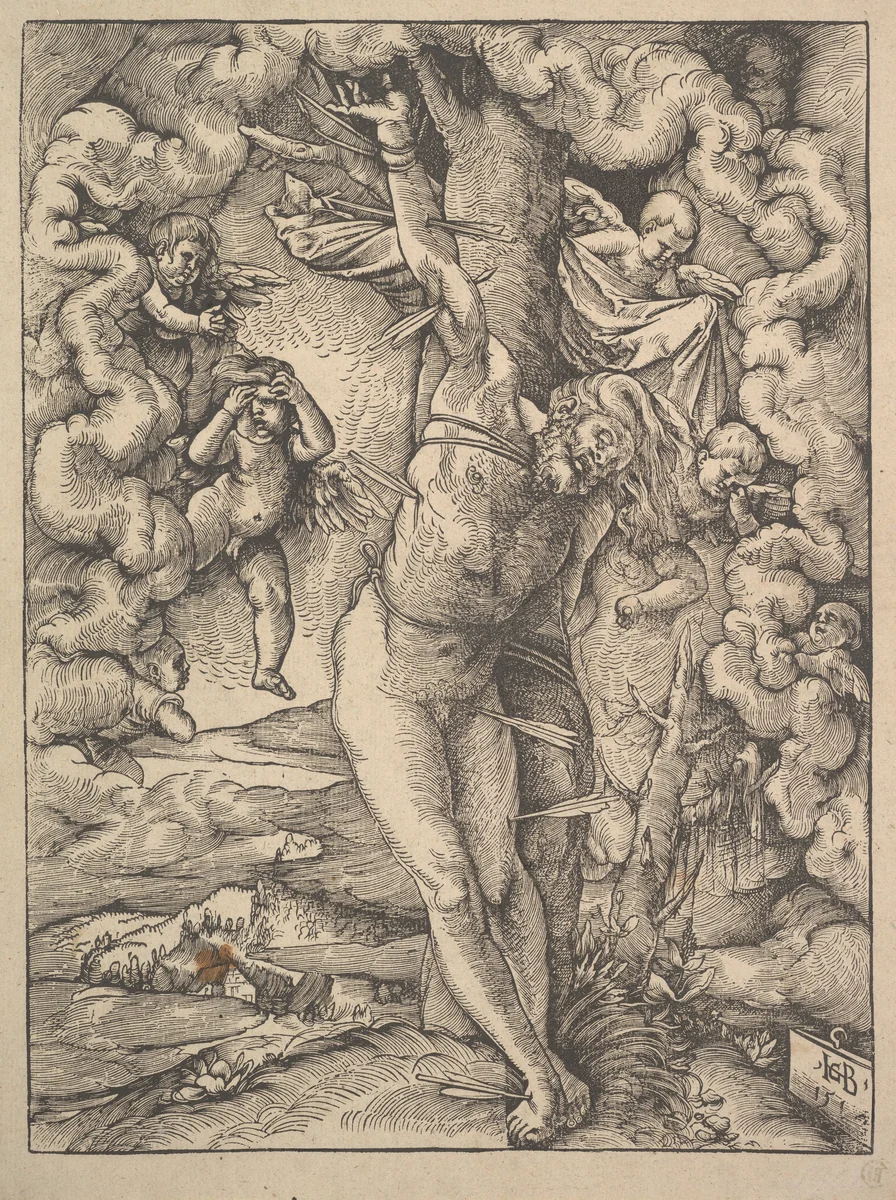 St. Sebastian Bound to a Tree by Hans Baldung, print, 1514