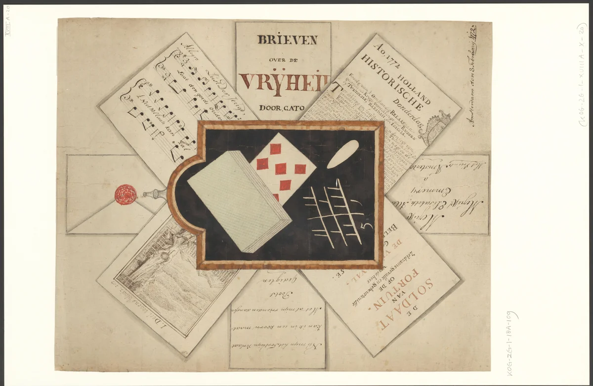 Schijnbedrieger met speelkaarten en een lei by anonymous, drawing, 1772
