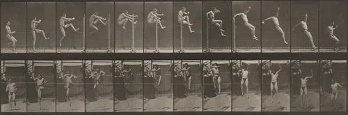 Plate Number 152. Jumping, running straight high jump by Eadweard Muybridge, photograph, 1887