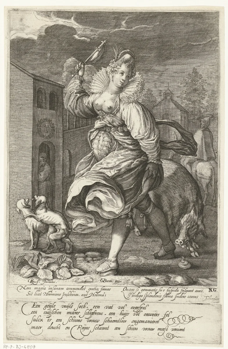 Verleidster by Gillis van Breen, print, 1585-1615