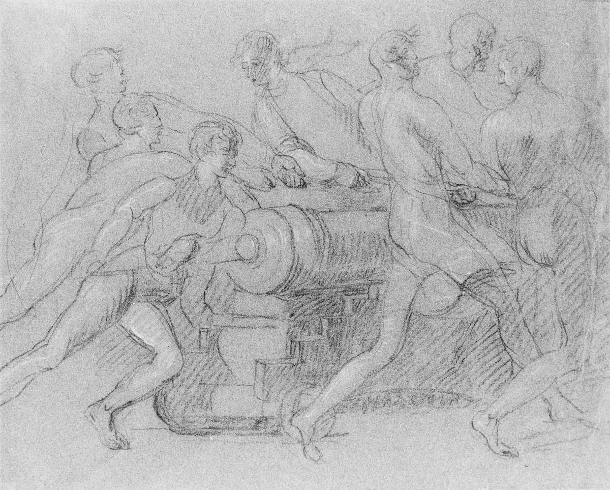 Sailors Maneuvering a Cannon, Possibly a Study for "The Death of Sir John More at Corunna" by John Singleton Copley, artwork, 1807-1810