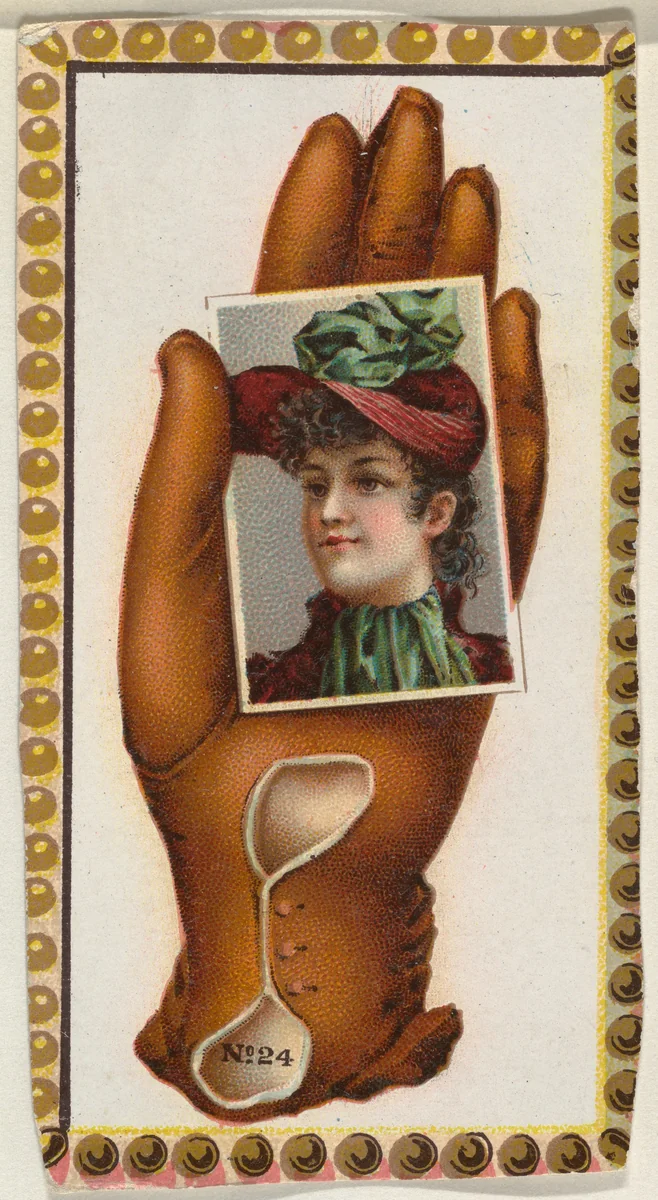 Card Number 24, cut-out from banner advertising the Opera Gloves series (G29) for Allen & Ginter Cigarettes by Allen & Ginter, print, 1885-1895