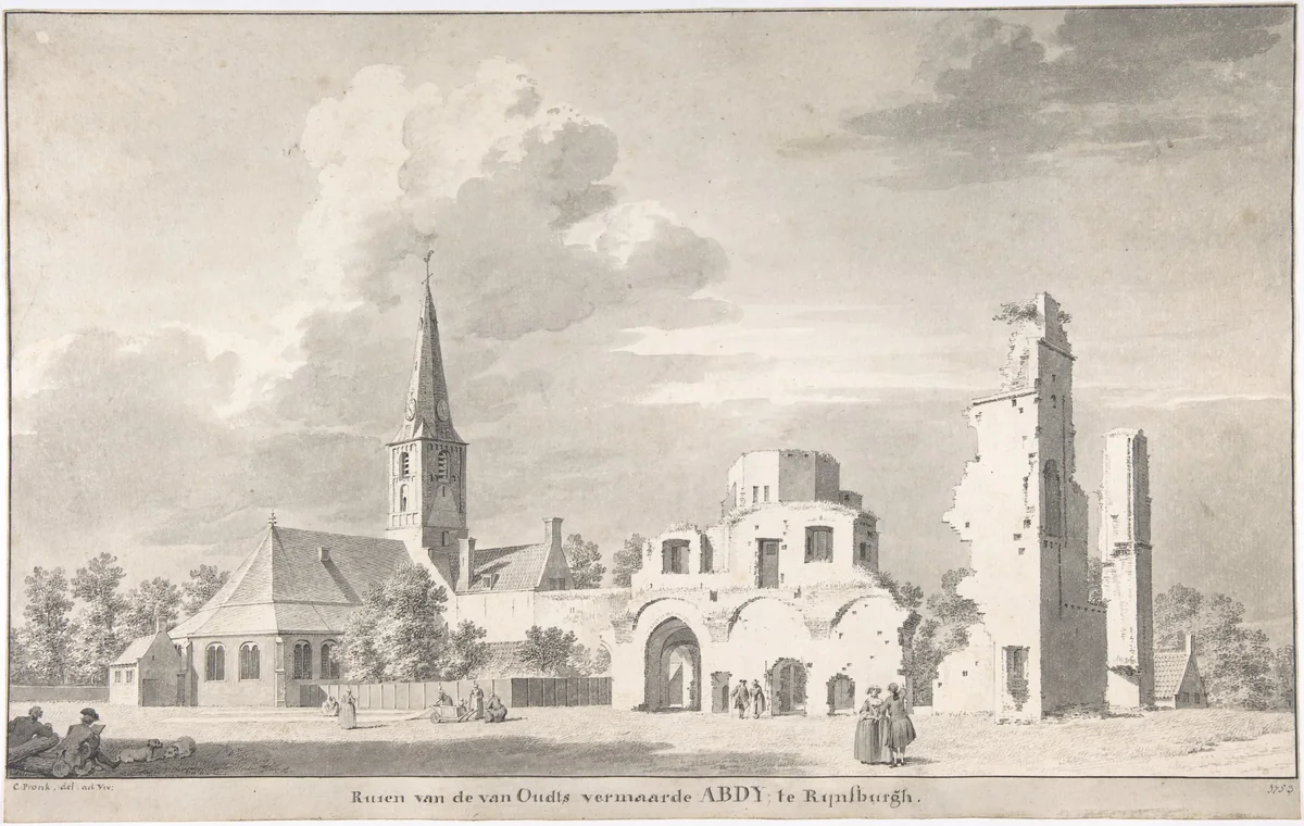 The Church and Ruins of Rijnsburg, Seen from the Northeast by Cornelis Pronk, drawing, 1753