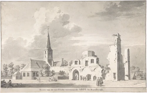 The Church and Ruins of Rijnsburg, Seen from the Northeast by Cornelis Pronk, drawing, 1753