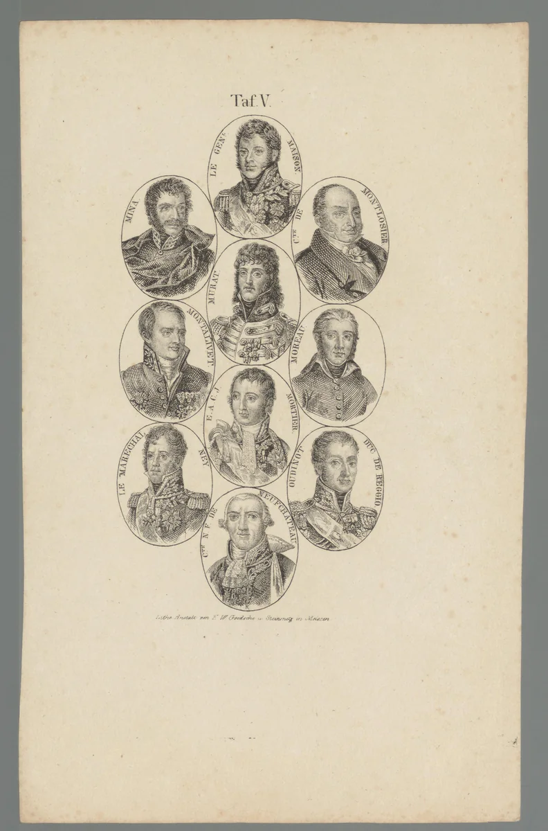 Tien portretten van militairen in de Napoleontische tijd by anonymous, print, 1800-1850