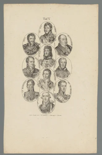 Tien portretten van militairen in de Napoleontische tijd by anonymous, print, 1800-1850