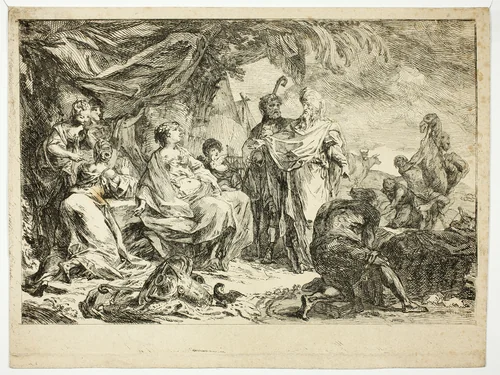 Laban Searching for his Household Gods by Gabriel Jacques de Saint-Aubin, print, 1753