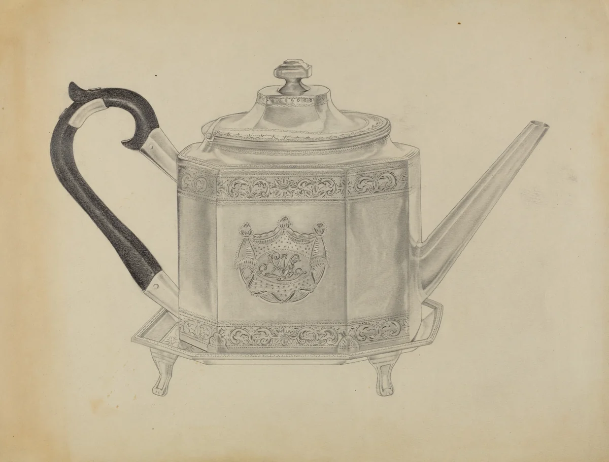 Silver Teapot and Tray by Isidore Steinberg, index of american design, 1936