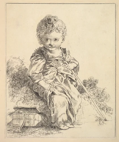 Un enfant assis sur une motte de terre (An enfant seated on a clod of earth), after Le Petit Savoyard by François Boucher, from Suite d'estampes gravées par madame la marquise de Pompadour d'après les pierres gravées de Guay, graveur du Roi by Madame la Marquise de Pompadour, print, 1751
