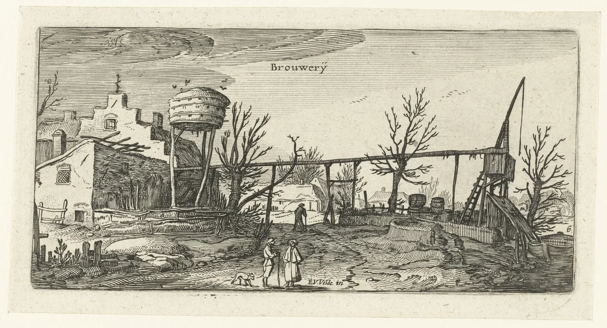Landschap met een brouwerij by anonymous, print, 1615-1652