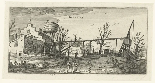 Landschap met een brouwerij by anonymous, print, 1615-1652
