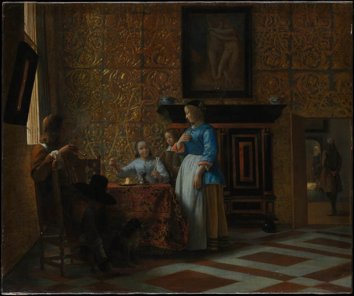 Leisure Time in an Elegant Setting by Pieter de Hooch, painting, 1660-1668