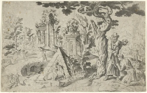 Samuel zalft Saul tot koning by Unknown, print, 1549