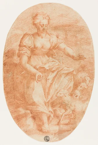 Allegorical Figure of Meekness or Saint Agnes by Rosso Fiorentino, drawing, 1545-1550