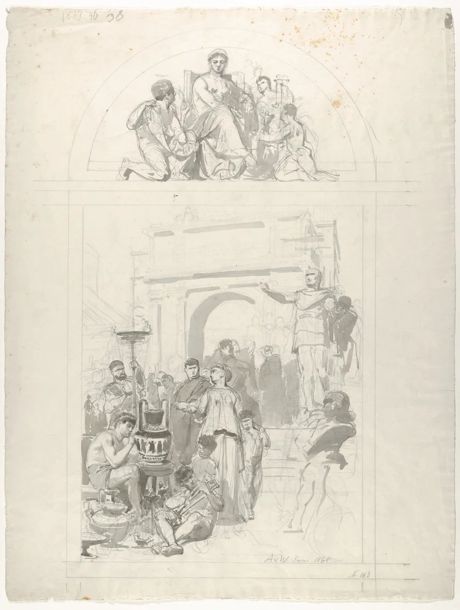 Greek Vase-Painting (Design for a Wall Decoration) by Anton von Werner, drawing, 1868