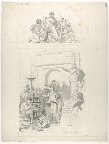 Greek Vase-Painting (Design for a Wall Decoration) by Anton von Werner, drawing, 1868