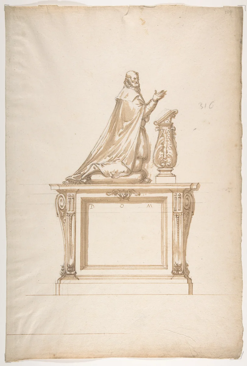 Design for a Man's Tomb by anonymous, drawing, 1500-1599