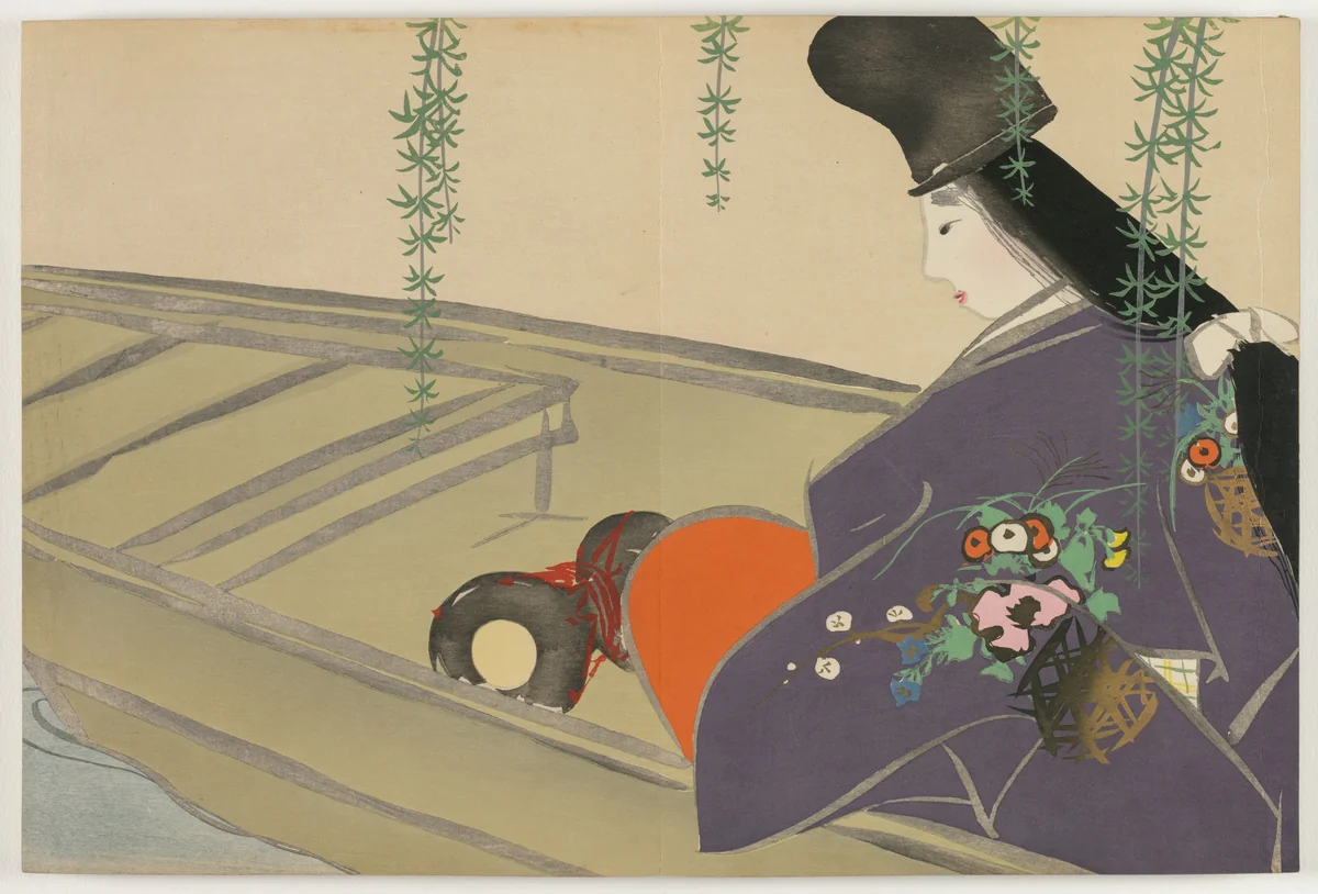 Flowers of a Hundred Worlds (Momoyogusa): Asazuma in Her Boat (Asazuma-bune) by Kamisaka Sekka, book, 1909-1910