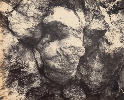 Gigantic Head Cut in the Solid Rock, Lately Discovered near Smyrna at the Entrance of a Cave by Alexander Svoboda, photograph, 1866