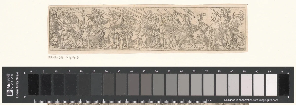 Groep soldaten te voet met voorop een ruiter by Unknown, print, 1541