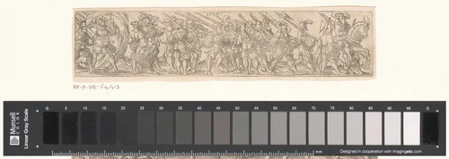 Groep soldaten te voet met voorop een ruiter by Unknown, print, 1541