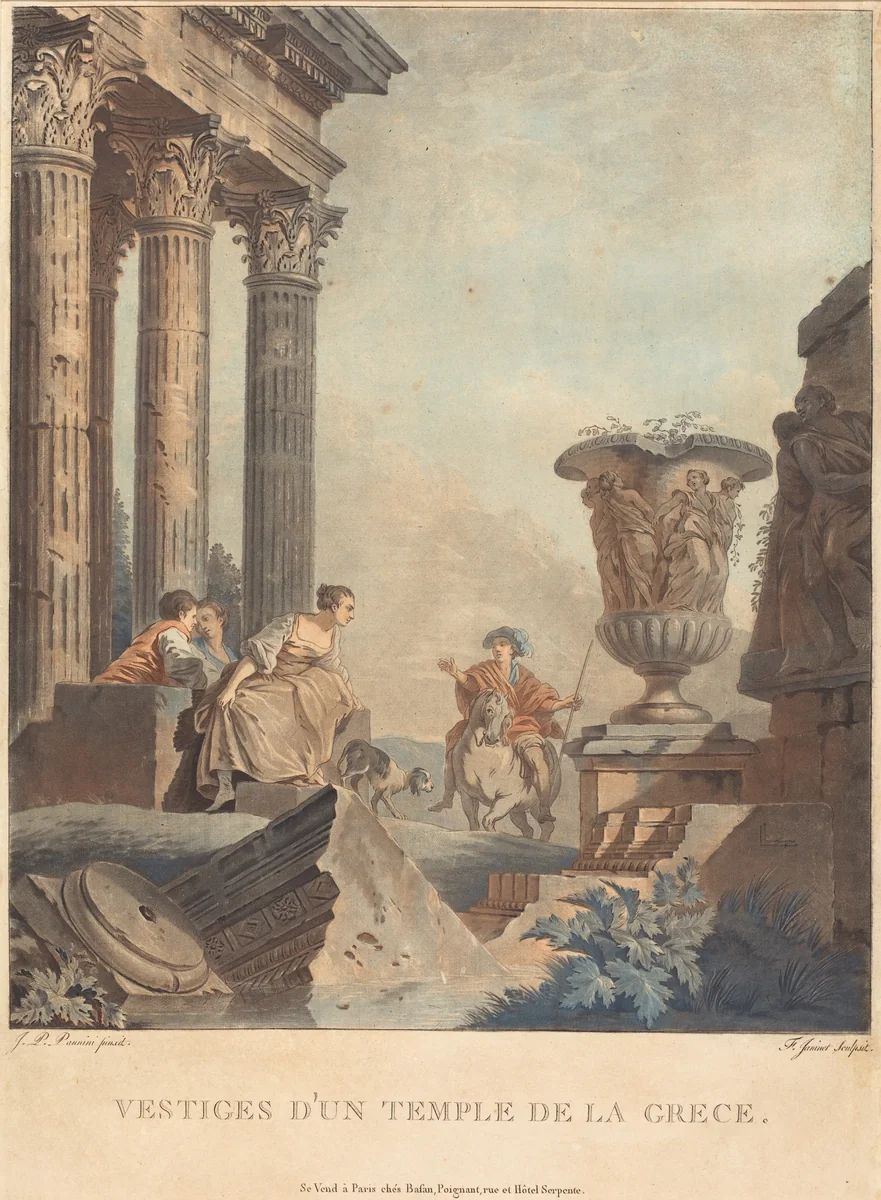 Vestiges d'un temple de la Grece by Jean-François Janinet; Giovanni Paolo Panini, print, 1752-1814