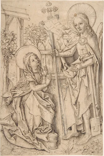 Christ Appearing to Mary Magdalen by Master of the Drapery Studies, drawing, 1485-1495