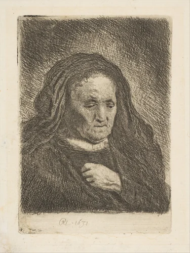 The Artist's Mother with Her Hand on Her Chest by Rembrandt van Rijn, print, 1631