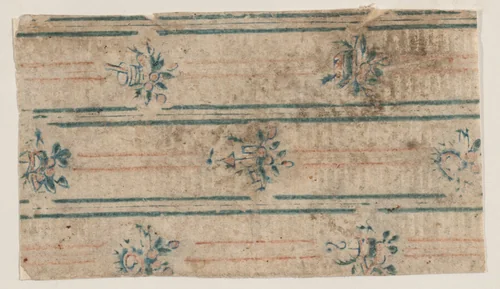 Sheet with two borders with floral and geometric patterns by anonymous, print, 1800-1900