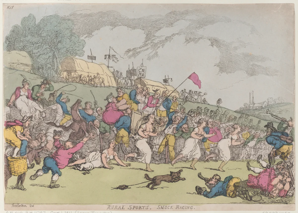 Rural Sports, Smock Racing by Thomas Rowlandson, print, 1811-1816