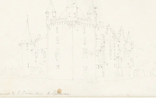 Gezicht op de kapel van het Valkhof te Nijmegen by Abraham Rademaker, drawing, 1685-1735