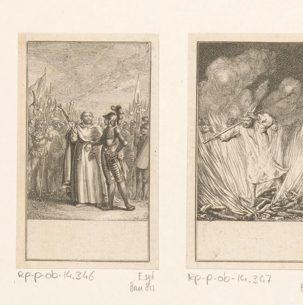 Peter de Kluizenaar en Godfried van Bouillon voor hun strijdkrachten by Daniel Nikolaus Chodowiecki, print, 1781