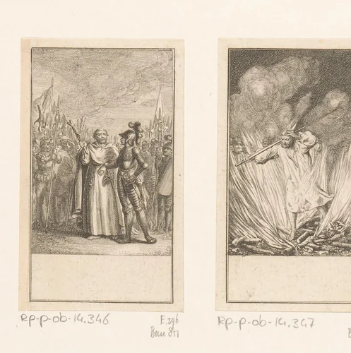 Peter de Kluizenaar en Godfried van Bouillon voor hun strijdkrachten by Daniel Nikolaus Chodowiecki, print, 1781