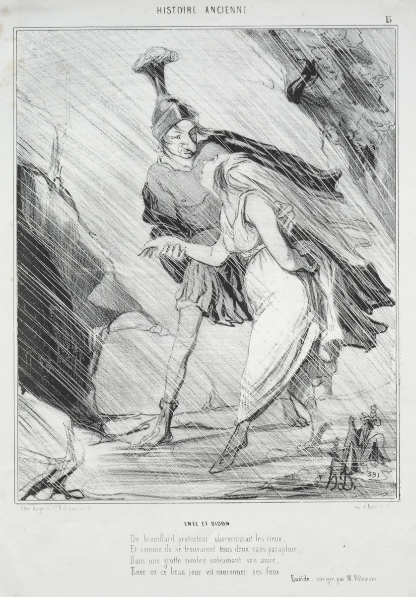 Aeneas and Dido by Honoré Daumier, print, 1842