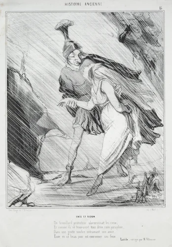 Aeneas and Dido by Honoré Daumier, print, 1842