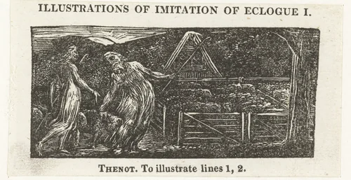 Thenot en Colinet hoeden samen hun schapen by William Blake, print, 1820-1821
