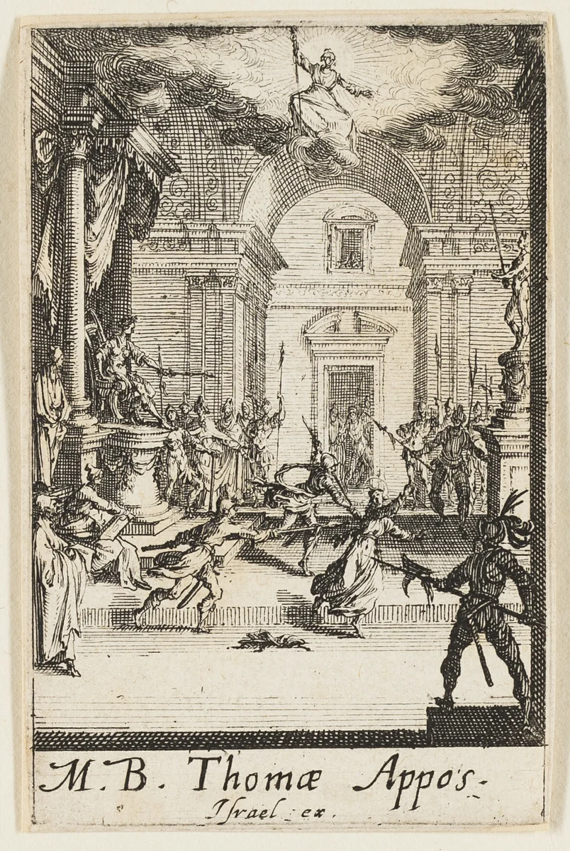 Martyrdom of Saint Thomas, plate six from The Martyrdoms of the Apostles by Jacques Callot, print, 1612-1635