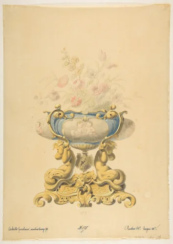 Design for a Porcelain Flower Bowl with Bronze Mount by anonymous, drawing, 1800-1899