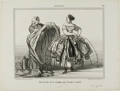The usefulness of the crinoline when cheating the customs, plate 414 from Actualités by Honoré-Victorin Daumier, print, 1857