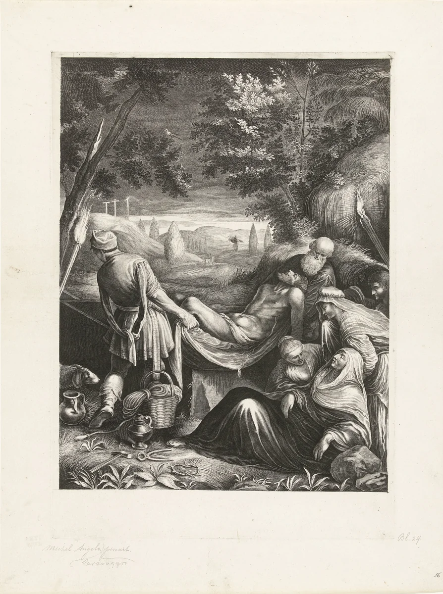 Graflegging van Christus by Jeremias Falck, print, 1655-1677