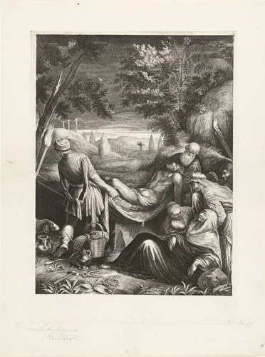 Graflegging van Christus by Jeremias Falck, print, 1655-1677